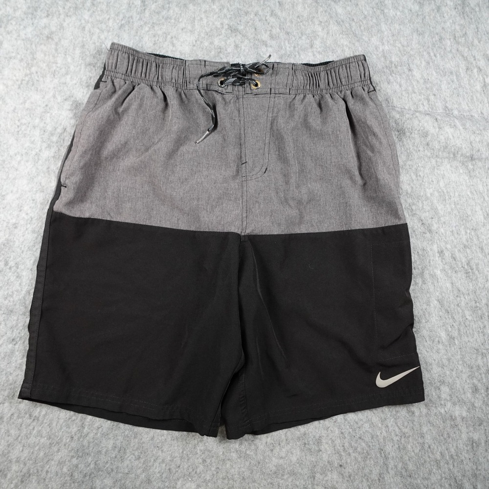 Nike Shorts Mens Medium Gray Black Colorblock Board Swim Trunks Swoosh Logo